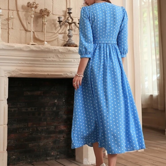 **SOLD** Blue Belted Dress - Picture 3 of 7